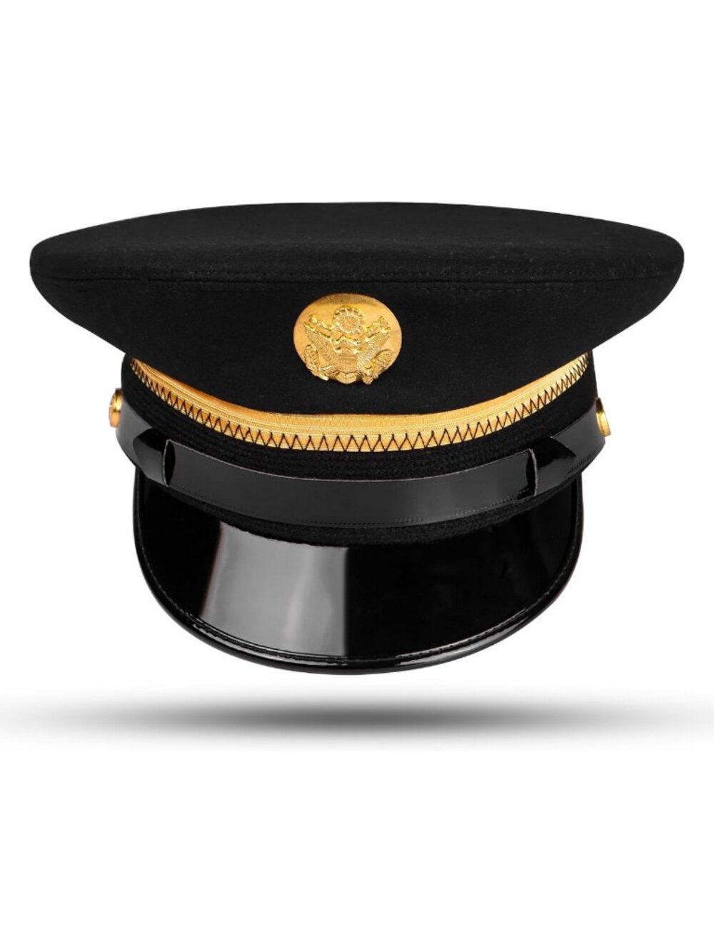 Dark Blue Military Cap with Gold Brass Badge | US Army Enlisted Style Hat